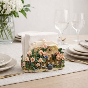 Springtime Floral Garden Scene Resin Napkin Holder